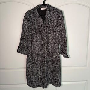 Chicos Travelers Black White Textured Knit Button Front Jacket Size 1 M